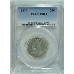 1879 SEATED QUARTER, PCGS PROOF 64 WHITE, LOW MINTAGE DATE!
