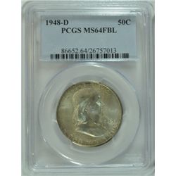 1948-D FRANKLIN HALF DOLLAR, PCGS MS-64 FBL NICE