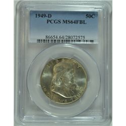 1949-D FRANKLIN HALF DOLLAR, PCGS MS64 FBL  NICE