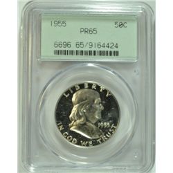 1955 FRANKLIN HALF DOLLAR, PCGS PR-65 GREEN LABEL