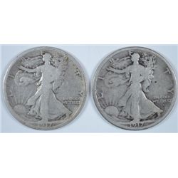 1917-S REV, 1917-S OBV. WALKING LIBERTY HALF DOLLAR VG 2 COINS