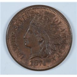 1874 INDIAN ONE CENT AU 58 NICE