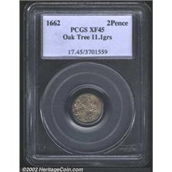 1662 2PENCE Oak Tree Twopence XF45 PCGS.