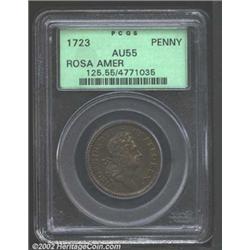 1723 PENNY Rosa Americana Penny AU55 PCGS.