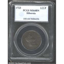 1723 1/2P Hibernia Halfpenny MS64 Brown PCGS.
