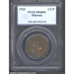 1723 1/2P Hibernia Specimen Halfpenny SP66 Brown PCGS.