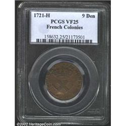 1721-H 9DEN French Colonies Copper Sou VF25 PCGS.