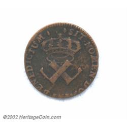 1722-H 9DEN French Colonies Copper Sou XF40 Corroded Uncertified.