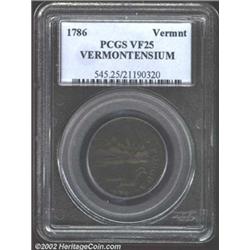 1786 COPPER Vermont Copper, VERMONTENSIUM VF25 PCGS.