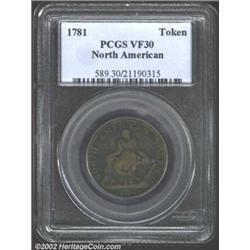 1781 TOKEN North American Token VF30 PCGS.