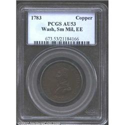 1783 1C Washington & Independence Cent, Small Military Bust, Engrailed Edge AU53 PCGS.