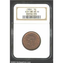 1850 1C MS65 Red and Brown NGC.