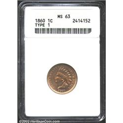 1860 1C Pointed Bust MS63 ANACS.
