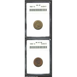 1860 1C MS63 ANACS, sharply detailed honey-tan surfaces are notable for their originality; and an 18