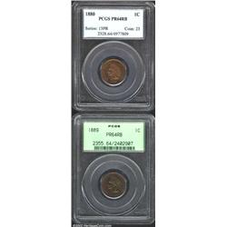 1880 1C PR64 Red and Brown PCGS, lovely yellow-green and violet patina, a few carbon flyspecks, shar