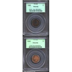 1885 1C PR64 Red and Brown PCGS, deep violet and orange color, well struck and immaculately preserve
