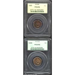 1895 1C PR64 Red and Brown PCGS, the 1 and 9 in the date are lightly repunched, a curly lintmark (as