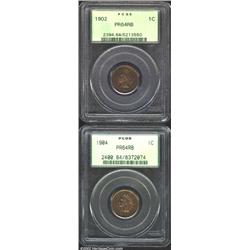 1902 1C PR64 Red and Brown PCGS, deep red-violet and aqua-green patina, the lower left base of the 1