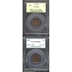 1906 1C PR64 Red and Brown PCGS, sharply struck, the reverse has streaky lilac and green patina; and