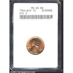 1944-D/S 1C MS63 Red and Brown ANACS.