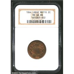 1864 2C Large Motto MS66 Red and Brown NGC.