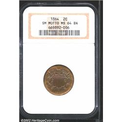 1864 2C Small Motto MS64 Brown NGC.