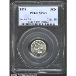 1874 3CN MS63 PCGS.