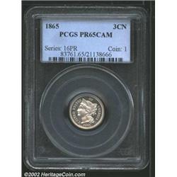 1865 3CN PR65 Cameo PCGS.