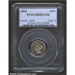 1868 3CN PR65 Cameo PCGS.