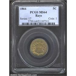 1866 5C Rays MS64 PCGS.