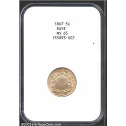 1867 5C Rays MS65 NGC.