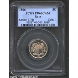1866 5C Rays PR66 Cameo PCGS.