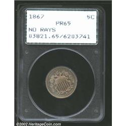 1867 5C No Rays PR65 PCGS.