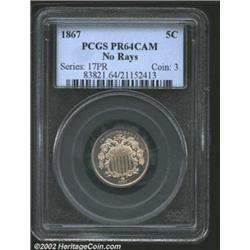 1867 5C No Rays PR64 Cameo PCGS.