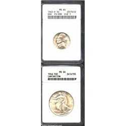 1945-P Nickel--Doubled Die Reverse--MS64 ANACS, FS-30, Die 1, Breen-2697, the final letters in MONTI