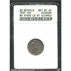 1837 10C No Stars--Cleaned--ANACS, AU Details, Net XF45.