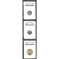 1839 No Drapery Dime MS61 ANACS, lightly toned with reverse slidemarks; 1952 Dime PR67 Cameo ANACS, 
