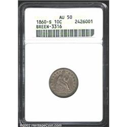 1860-S 10C AU50 ANACS.