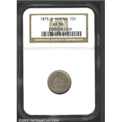 1873-S 10C Arrows AU58 NGC.