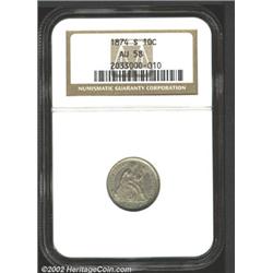 1874-S 10C Arrows AU58 NGC.