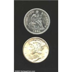 1891 10C VF20 Damaged Uncertified, slate-gray color with some charcoal patina in the fields, a few d
