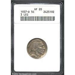 1937-D 5C Three-Legged VF20 ANACS.