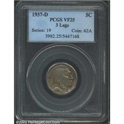 1937-D 5C Three-Legged VF25 PCGS.