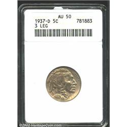 1937-D 5C Three-Legged AU50 ANACS.