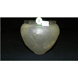 marked Rene Lalique vase, bulbous form, w/ clear and frosted glass with flowers, marked "R. Lalique