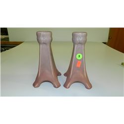 matching pair of 1922 XXII Rookwood Pottery mauve Candlesticks Candle Holders #1194 cond VG 7"