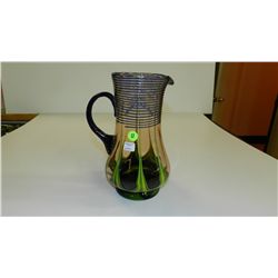 signed art deco era czechoslovakian art glass pitcher with multi colors, cond VG 10"