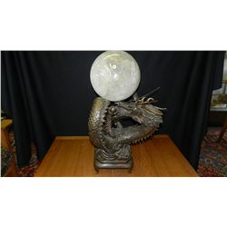 amazing Bronze sculpture of coiled dragon w/ Quartz crystal ball 12" and 90lbs