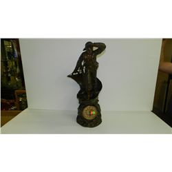 nice bronze wash spelter clock with sailor throwing life ring in stormy seas boat marked France