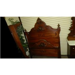 nice 1800's carved high back bed with fruit design, Eastlake spooned carving, with matching rails
